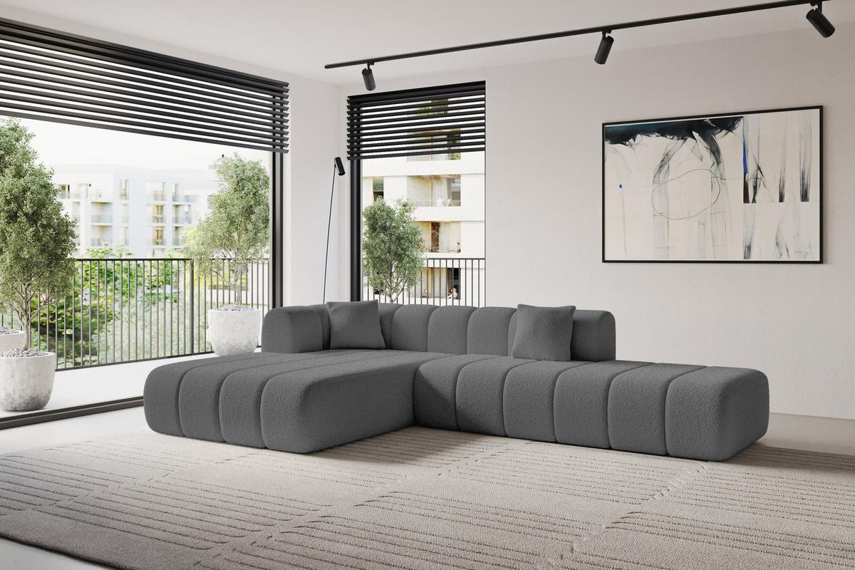 ECKSOFA Ottomane Links BILA-L 289x176x71 Grau Bouclé - Schieferfarben/Schwarz, Holzwerkstoff/Kunststoff (176/289cm) - ALTDECOR