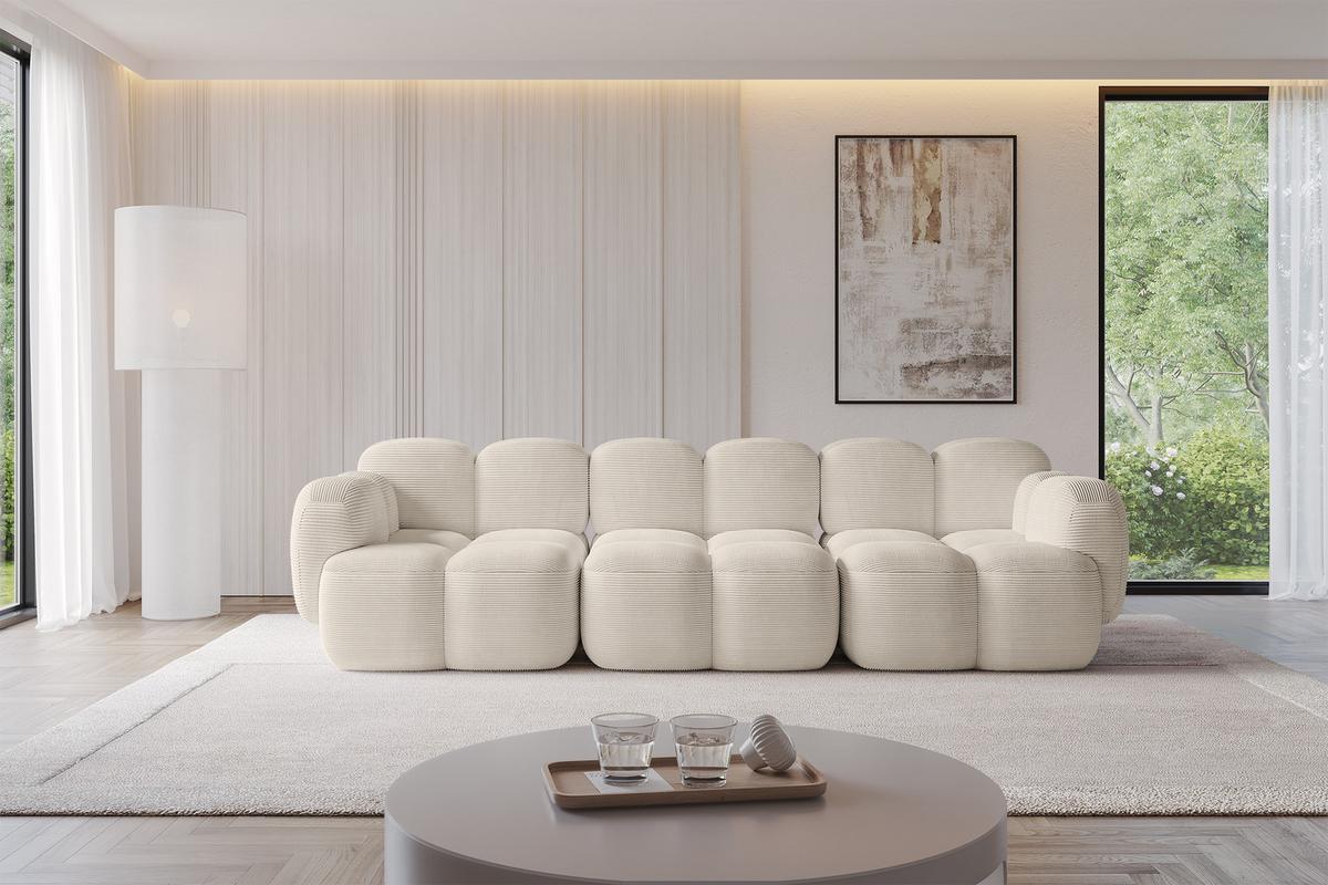 3-SITZER modulares Sofa Miko-S2 300x118x75 cm Beige Cord - Beige/Schwarz, Holzwerkstoff/Kunststoff (300/75/118cm) - ALTDECOR