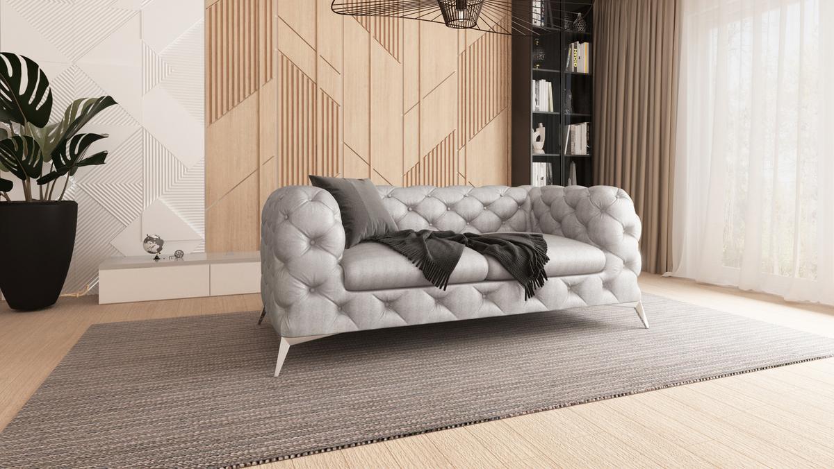 CHESTERFIELD-SOFA 2-Sitzer Quantum Grau Samt - Silberfarben/Grau, Holz/Textil (185/75/100cm) - S-Style Möbel