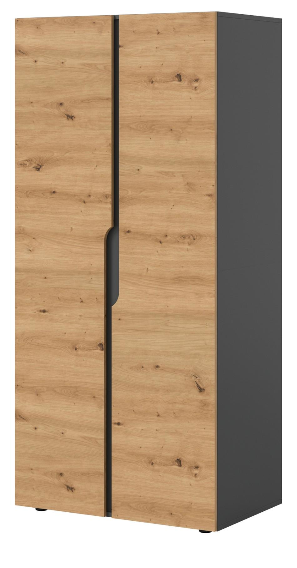 KLEIDERSCHRANK Eiche Artisan, grau 81 x 176 cm, Drehtürenschrank 2-türig - Schwarz/Eiche Artisan, Holzwerkstoff/Kunststoff (81/176/51cm) - Inn.Furn