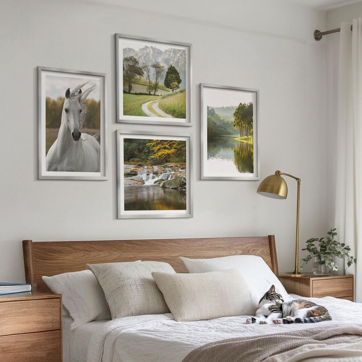 BILDER SET 4er Set - 50x50 cm & 40x60 cm Silberner Rahmen - Natur des Flusses White Horses - Silberfarben, Kunststoff (50/50cm) - TULUP
