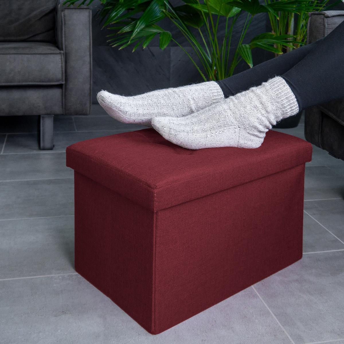 SITZBANK Faltbar mit Stauraum 49/30/30 cm (Rot) - Bordeaux, Textil (30/30/49cm) - Intirilife