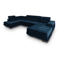 WOHNLANDSCHAFT CASONE L-S Blau Velours-Stoff mit Schlaffunktion - Blau/Silberfarben, Holz/Textil (345/90/202cm) - MASSENO