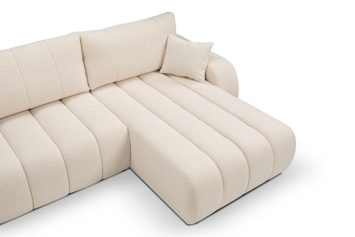 ECKSOFA GIOIA R-S Creme Boucle-Stoff mit Schlaffunktion - Creme, Holz (276/176cm) - MASSENO
