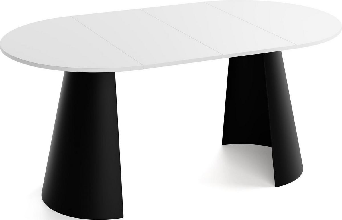 ESSTISCH Lamio runder ausziehbarer, Weiß 100-180/100/76 cm - Schwarz/Weiß, Holzwerkstoff/Metall (100/176/76cm) - WFL GROUP