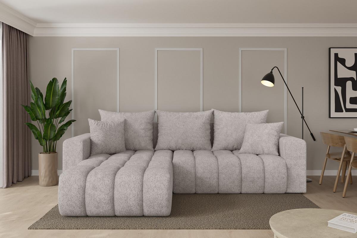 ECKSOFA mit Schlaffunktion Ottomane Links MILA-L-v1 277x195x86 Hellgrau Velours - Hellgrau/Schwarz, Holzwerkstoff/Kunststoff (277/194cm) - ALTDECOR