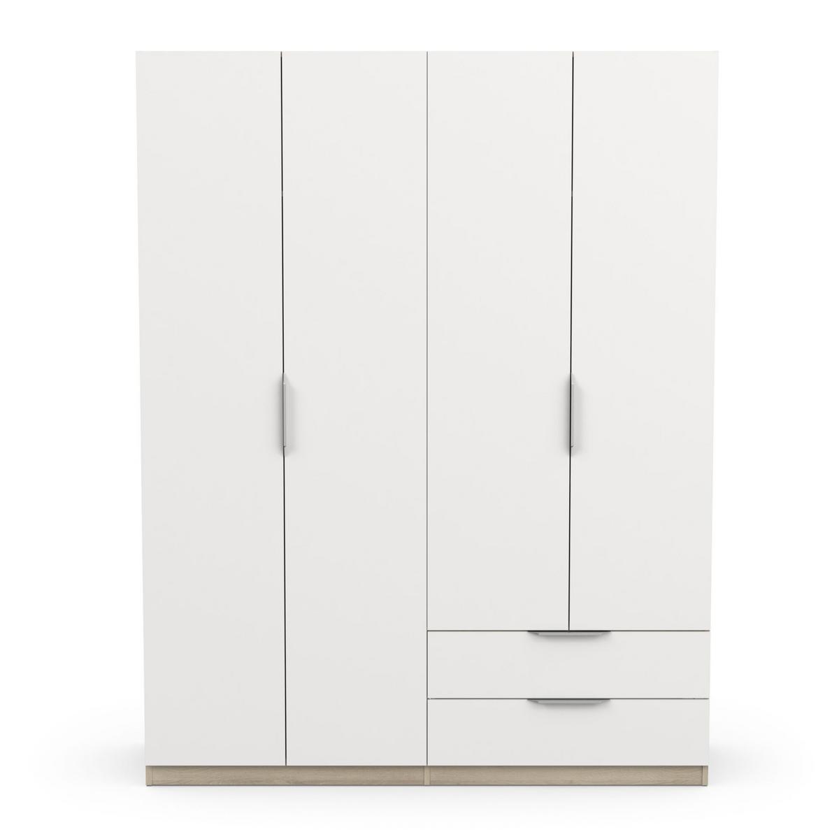 KLEIDERSCHRANK mit 4 Türen und 2 Schubladen Ghost - L157,3 cm - Weiß/Sonoma Eiche, Holzwerkstoff (51.1/203/204.5cm) - Demeyere