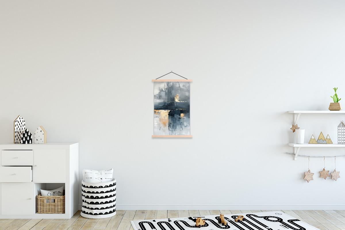 POSTER MIT MAGNETLEISTEN Kunst - Grau - Gold - Abstrakt Deko Wohnzimmer 40x60 cm - Dunkelgrau, Textil (40/60/0.15cm) - MuchoWow
