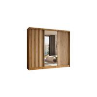 KLEIDERSCHRANK mit Spiegel-Schiebetüren und Aluminium-Leisten, LED-Beleuchtung - LAMELO - 240 cm Artisan+Artisan+Weiß - Eiche Artisan/Weiß, Holzwerkstoff (240/216/61cm) - ALTDECOR