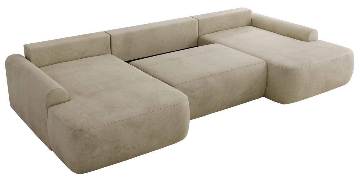 WOHNLANDSCHAFT CUBO U Beige Velvet - Beige/Schwarz, Kunststoff/Textil (370/100/187cm) - MKS