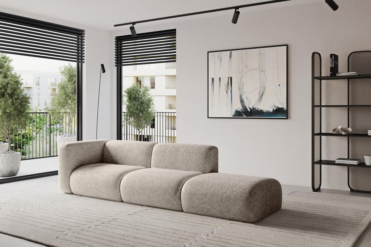 SOFA Ottomane Links MIRA-S3 296x89x70 Beige Velours - Beige/Schwarz, Holzwerkstoff/Kunststoff (296/70/89cm) - ALTDECOR