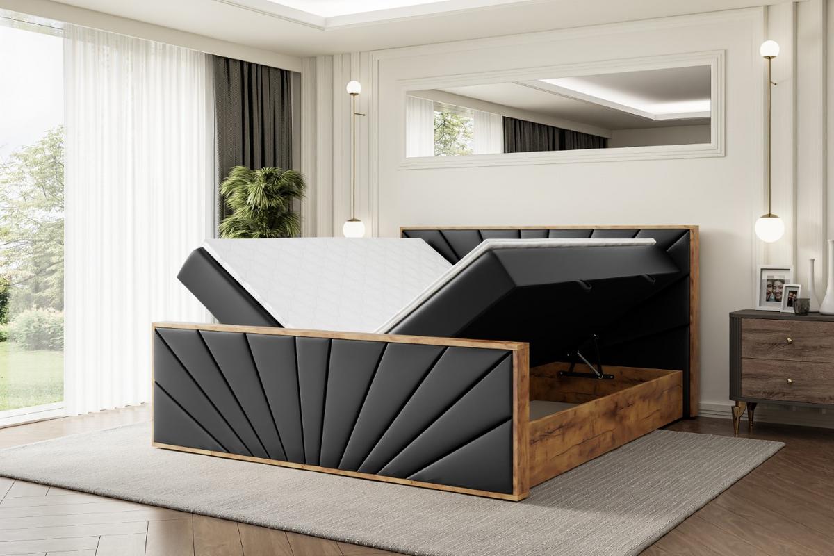 BOXBETT mit Matratze H4 und Lattenrost - LOLLI6-Z - 180x200 - Schwarz Kunstleder - Schwarz, Holzwerkstoff (180/200cm) - ALTDECOR