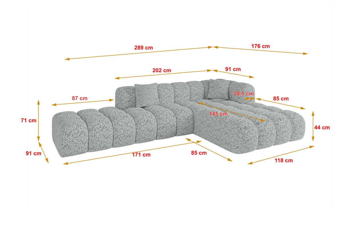 ECKSOFA Ottomane Rechts OLEA-L2 - 289x176x71 cm Grün - Waldgrün/Schwarz, Holzwerkstoff/Kunststoff (289/176cm)