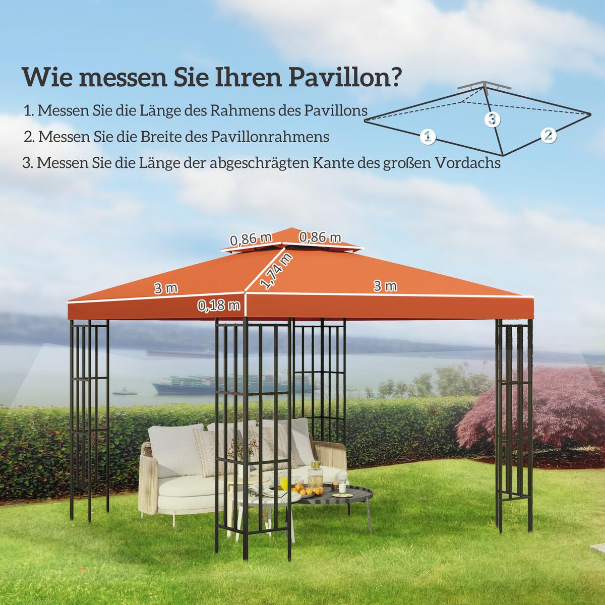PAVILLONDACH, Polyester, Rostrot - Rot, Kunststoff (300/18/300cm) - Outsunny