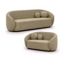 SITZGARNITUR 3+2 Roundi Beige Bouclé - Beige/Schwarz, Holz/Kunststoff (208/76/80cm) - S-Style