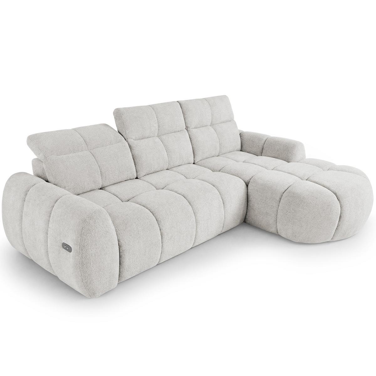 ECKSOFA Sorel Mini mit Automatisch verstellbarer Sitztiefe und Kopfstützen, rechts, Hellbeige - Beige, Textil (275/190cm) - Beautysofa