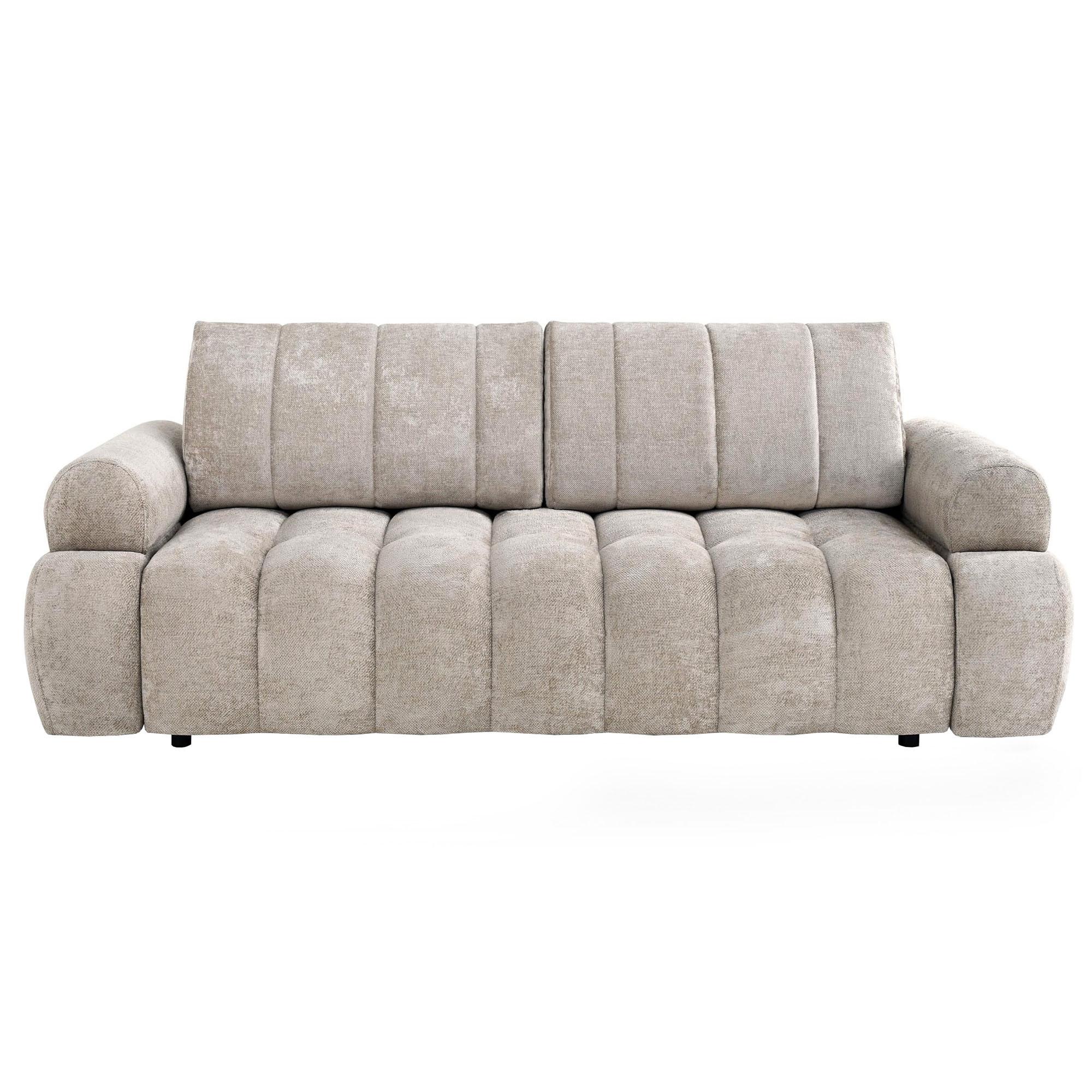 SCHLAFSOFA Mavi 3-Sitzer mit Schlaffunktion, Bettsofa Schlafcouch 195x145 cm, Beige - Beige, Textil (255/100/110cm) - Beautysofa