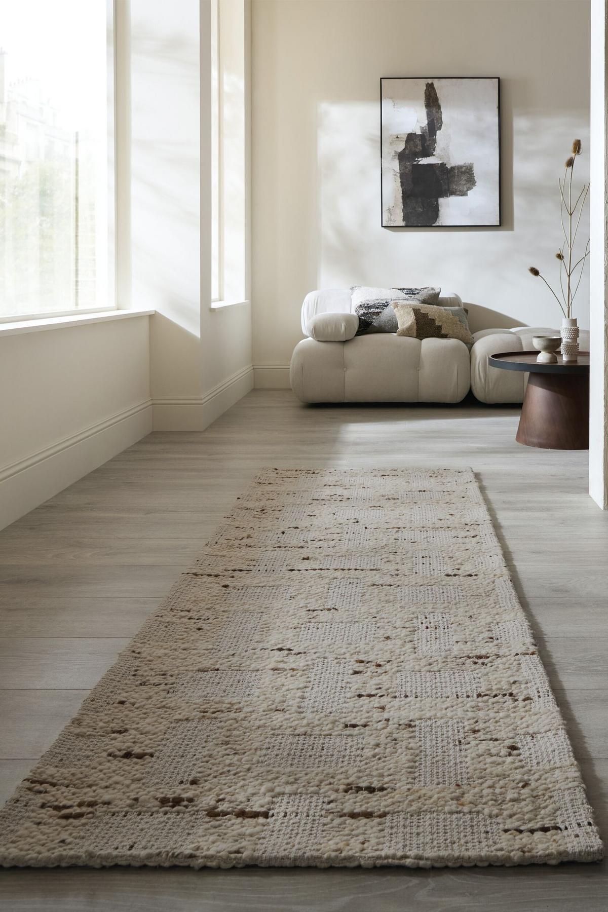 WOLLTEPPICH handgewebt ELIN, geometrisch, Natur, 80 x 230 cm - Beige, Textil (230/80cm) - KADIMA DESIGN