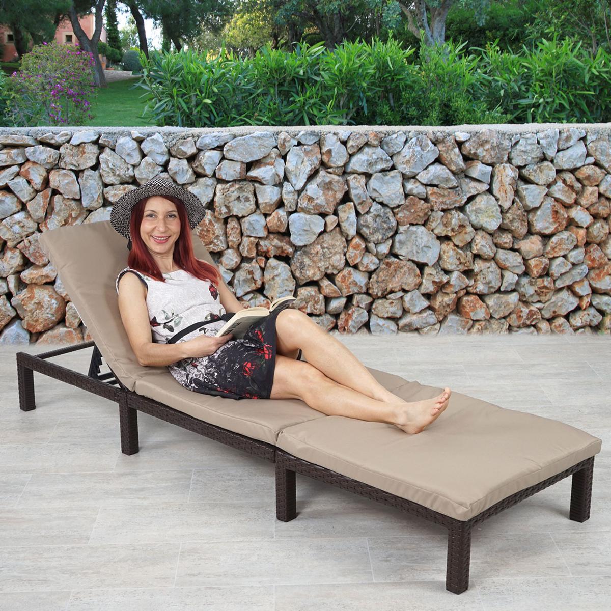 POLY-RATTAN SONNENLIEGE BASIC Braun, Cremeweiß - Braun/Weiß, Kunststoff (60/71/198cm) - MCW