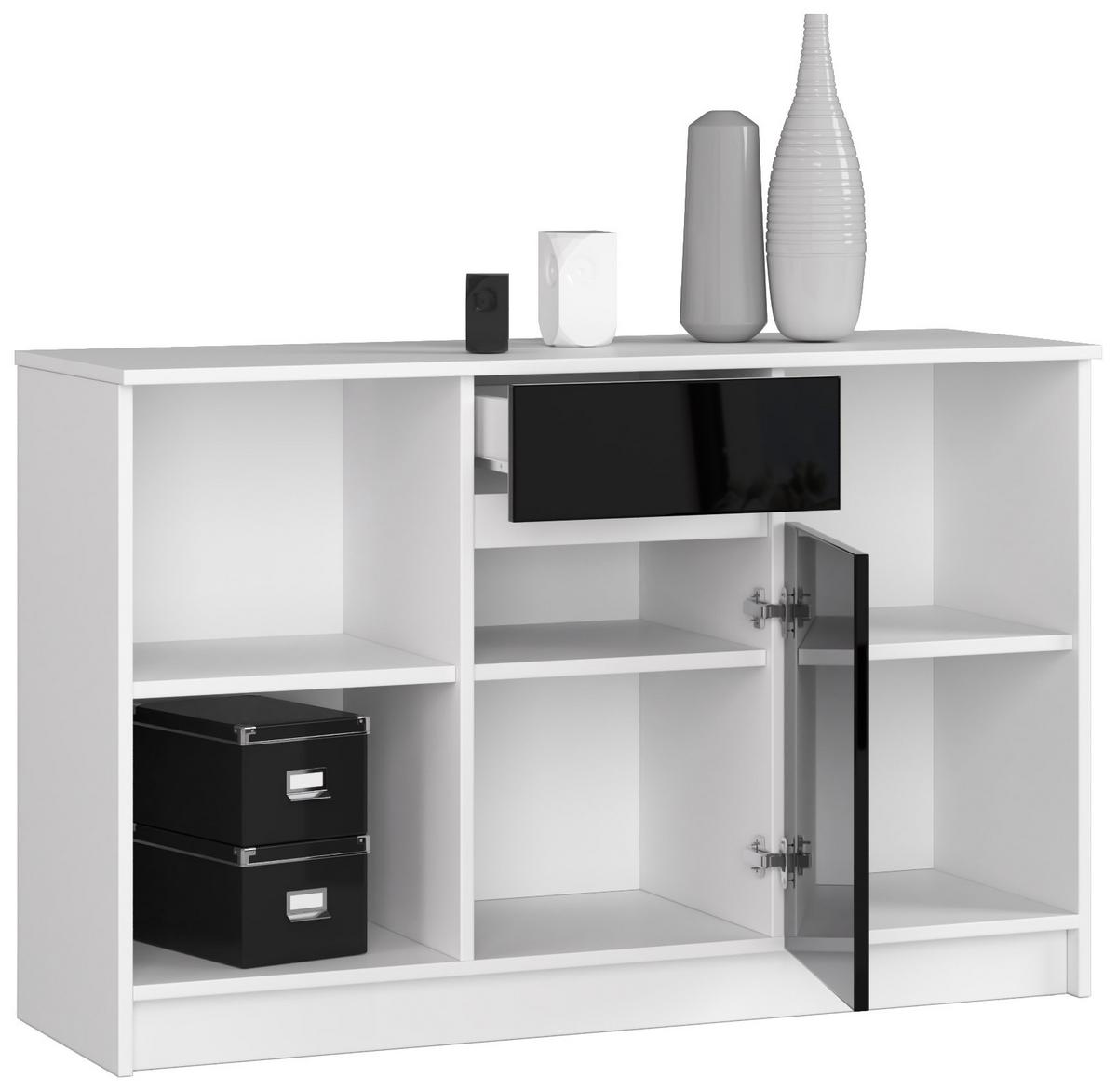 KOMMODE Weiß, Schwarz Glanz 77/120/40 - Weiß, Holzwerkstoff (120/77/40cm) - RAUMHIRSCH FURNITURE