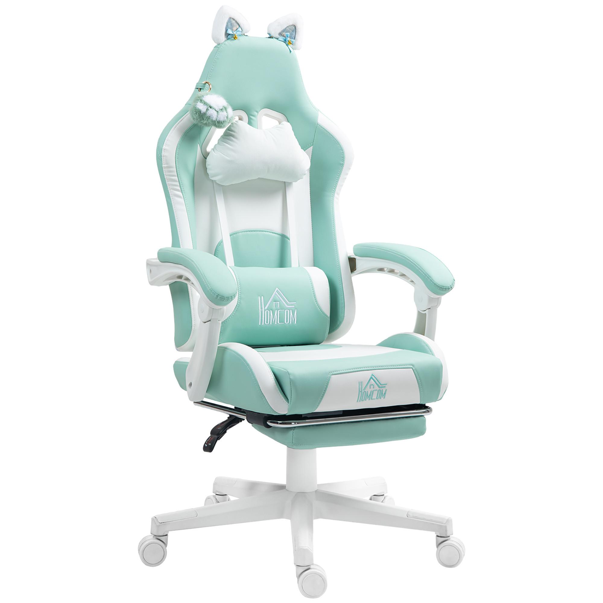 GAMING-STUHL Kunstleder Hellblau - Weiß/Hellblau, Textil (62/124/65cm) - HOMCOM