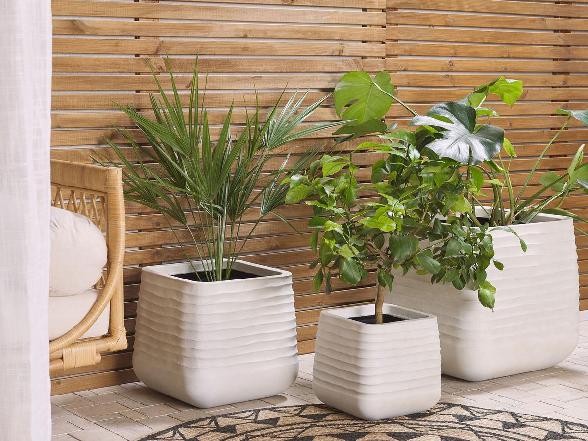 BLUMENTOPF weiß quadratisch 50/50/49 cm Parikia - Weiß, Naturmaterialien (49cm) - Beliani