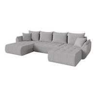 WOHNLANDSCHAFT mit Schlaffunktion und Bettkasten TOKO-U 378x194x86 Hellgrau Bouclé - Silberfarben/Hellgrau, Holzwerkstoff/Kunststoff (378/86/194cm) - ALTDECOR