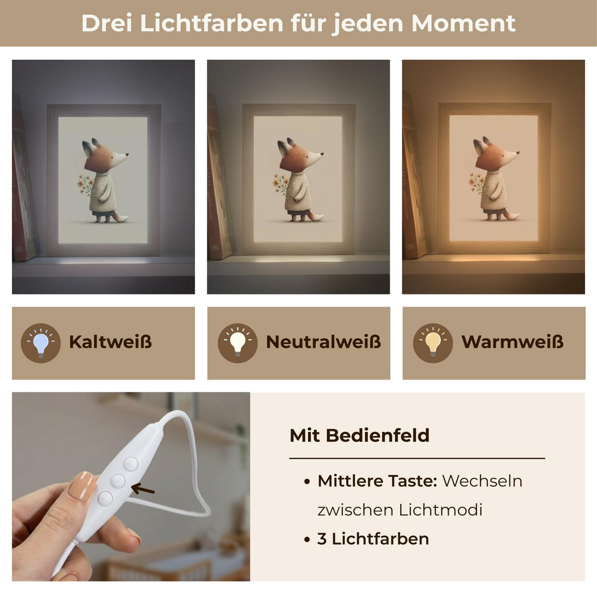 NACHTTISCHLAMPE Fuchs - Gelbe Blumen - Minimalistisch 15x20 cm - Taupe, Holzwerkstoff (8/15/20cm) - OnlyWow