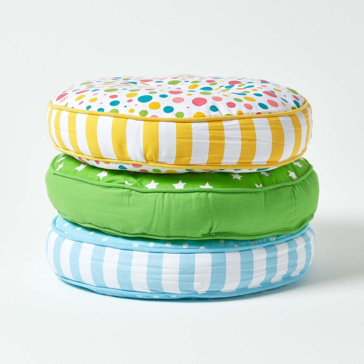 BODENKISSEN rund, bunte Punkte & gelbe Streifen, Ø 43/7 cm - Multicolor, Textil (43/43/7cm) - Homescapes