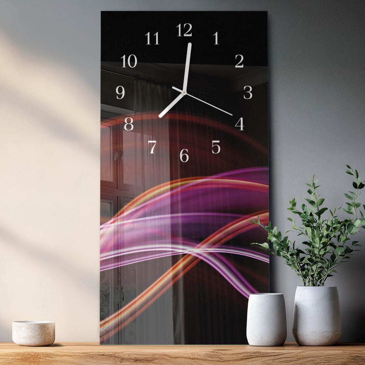WANDUHR aus Glas 30x60 cm - Abstrakte Kunst - Lila, Glas (30/60/0.4cm) - TULUP