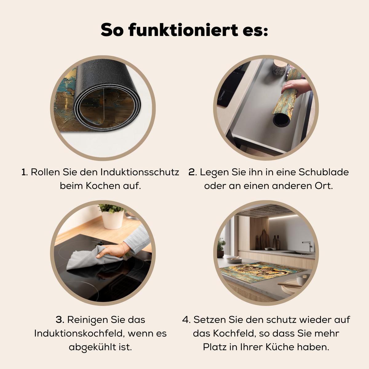 HERDABDECKPLATTE Kaffee - Vintage - Braun - Tasse Induktionsmatte 78x78 cm - Teakfarben, Kunststoff (78/78/0.2cm) - MuchoWow