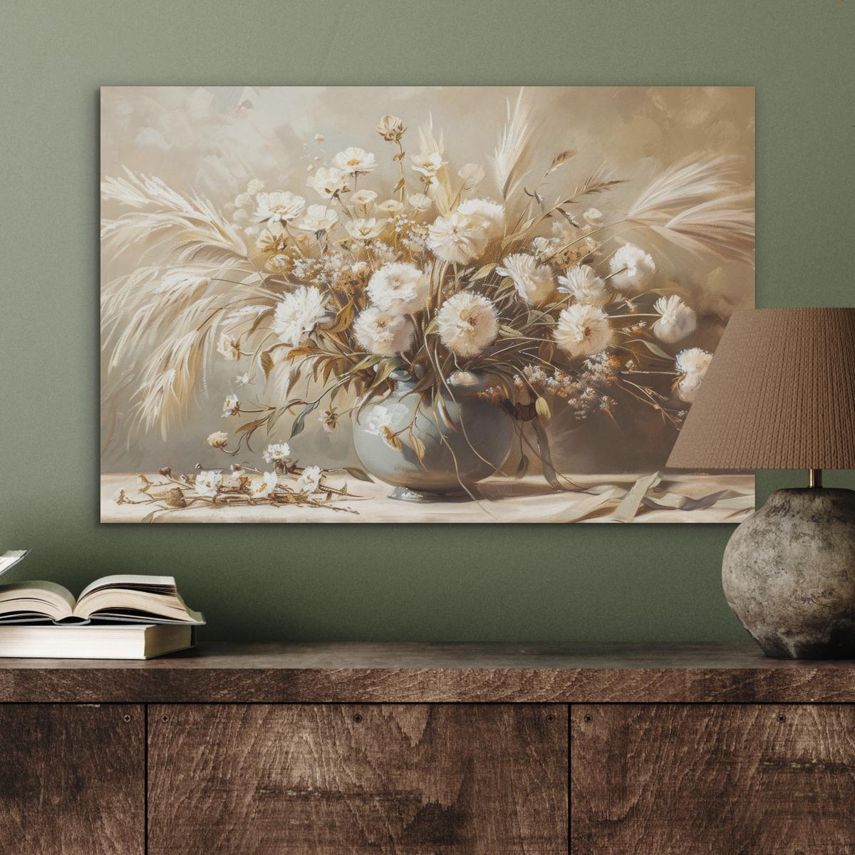 AKUSTIKBILD Blumen - Vase - Stilleben - Beige Wanddeko 70x50 cm - Creme, Kunststoff (70/50/0.9cm) - MuchoWow