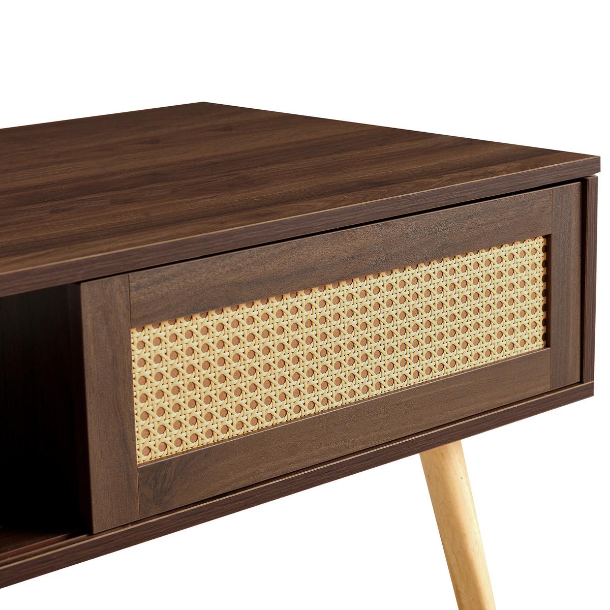 COUCHTISCH rattanoptik walnuss schiebetür stauraum - Braun, Holzwerkstoff (55/105/40cm) - Urban Meuble