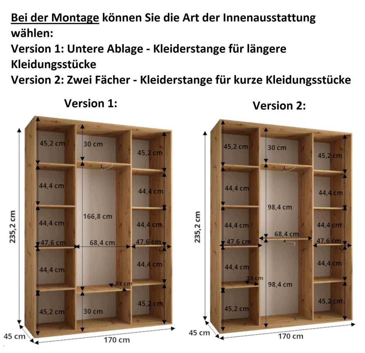 SCHWEBETÜRENSCHRANK 235,2/170/45 3-türig - Kaschmir/Schwarz, Holz/Metall (170/235.2/45cm) - MÖBEL KRYSPOL