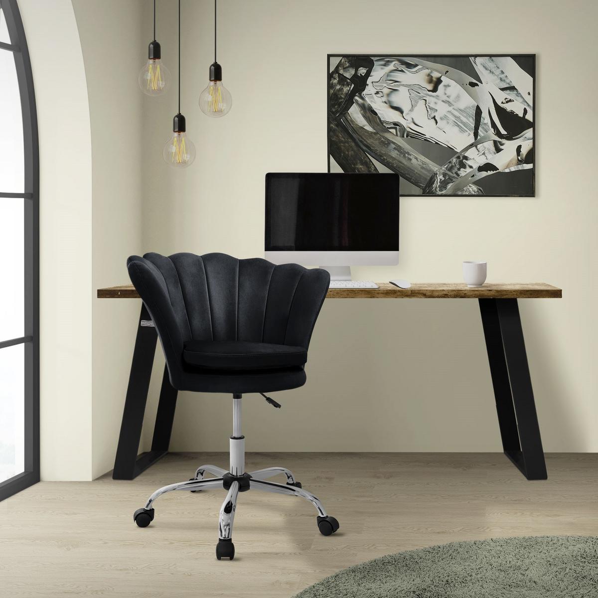 BÜROSTUHL Samt Schwarz - Schwarz, Metall (68/90/68cm) - ML-DESIGN