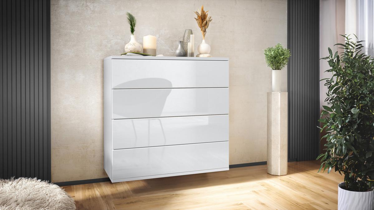 KOMMODE Pavos Weiß Hochglanz - Weiß Hochglanz, Holzwerkstoff (76/76/35cm) - Vladon