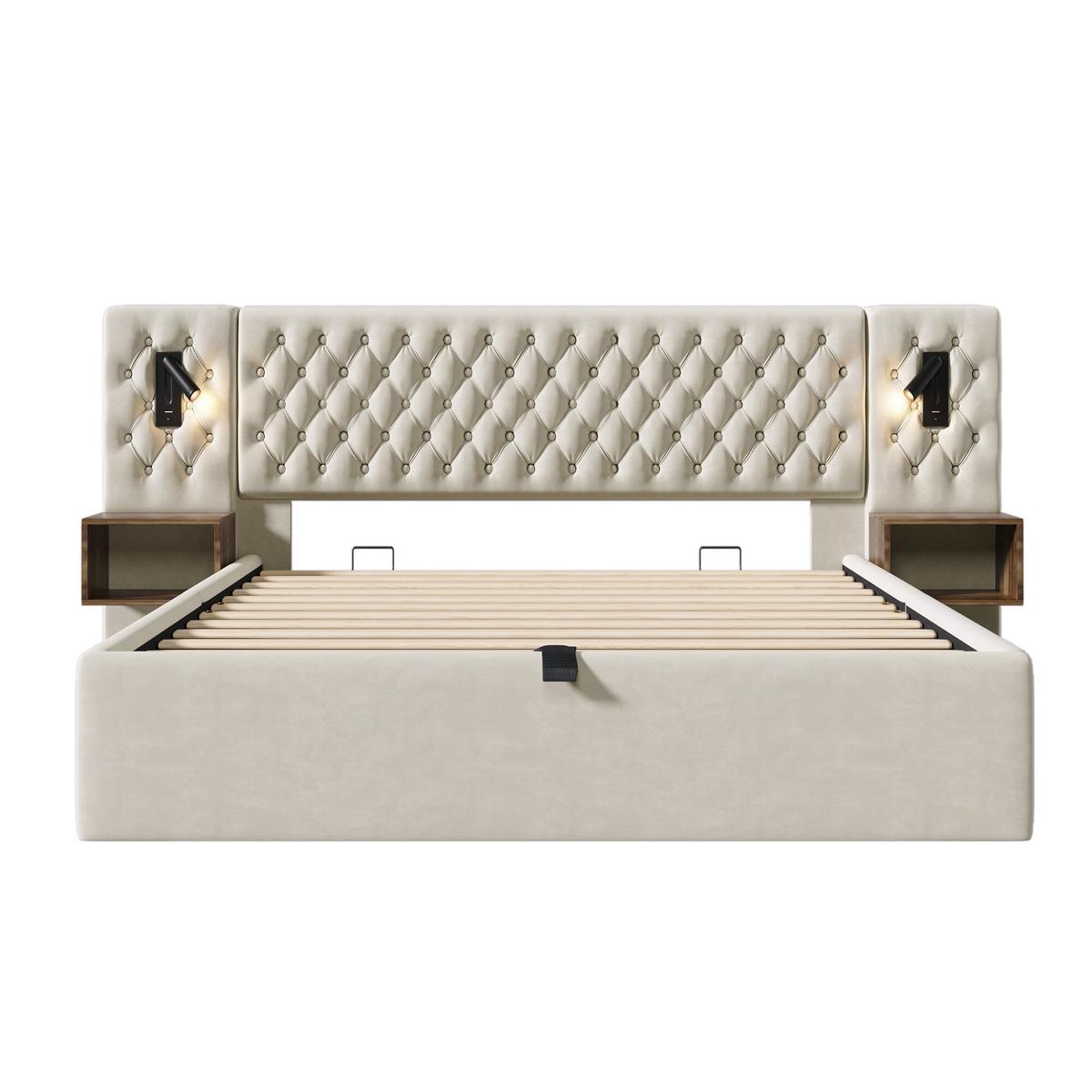 DOPPELBETT Beige 261/210/105 cm - Beige, Holzwerkstoff/Textil - Urban Meuble