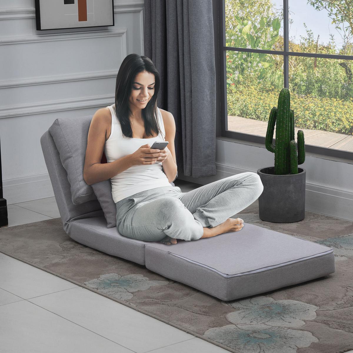 BODENSESSEL 2-in-1 Klappbett mit verstellbarer Rückenlehne Grau - Grau, Metall (60/56/80cm) - HOMCOM