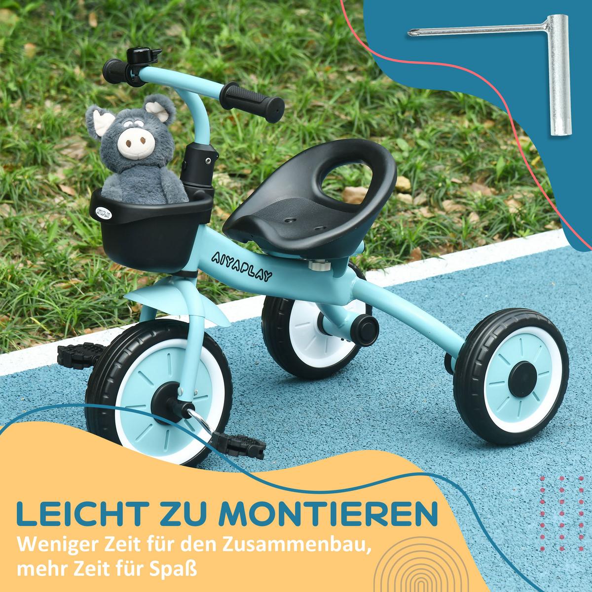 DREIRAD, Kinderfahrrad mit verstellbarer Sitz, Kinderrad für Kinder 2-5 Jahre - Blau, Metall (70.5/53/58cm) - AIYAPLAY