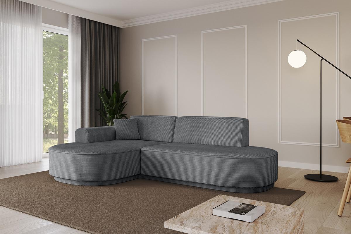 ECKSOFA Ottomane Links MARI-L1-v3 - 243x171x83 cm Dunkelgrau Cord - Dunkelgrau/Schwarz, Holzwerkstoff/Kunststoff (243/171cm) - ALTDECOR