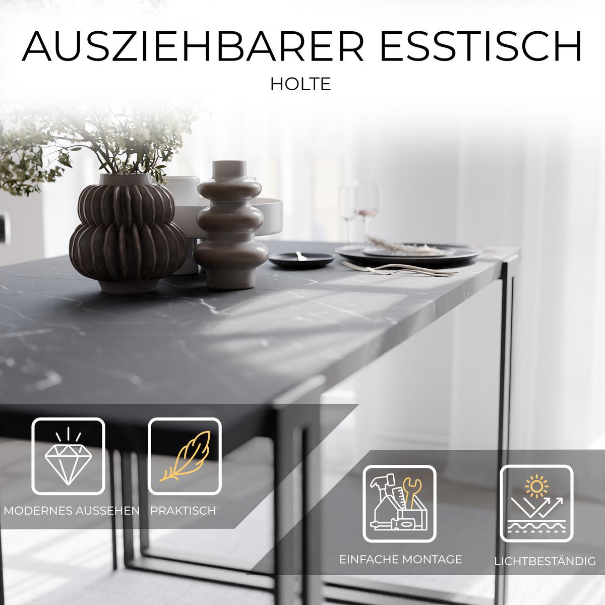 TISCH ausziehbar aus MDF, Schwarz - Schwarz, Holzwerkstoff (120/80/76cm) - Idohome