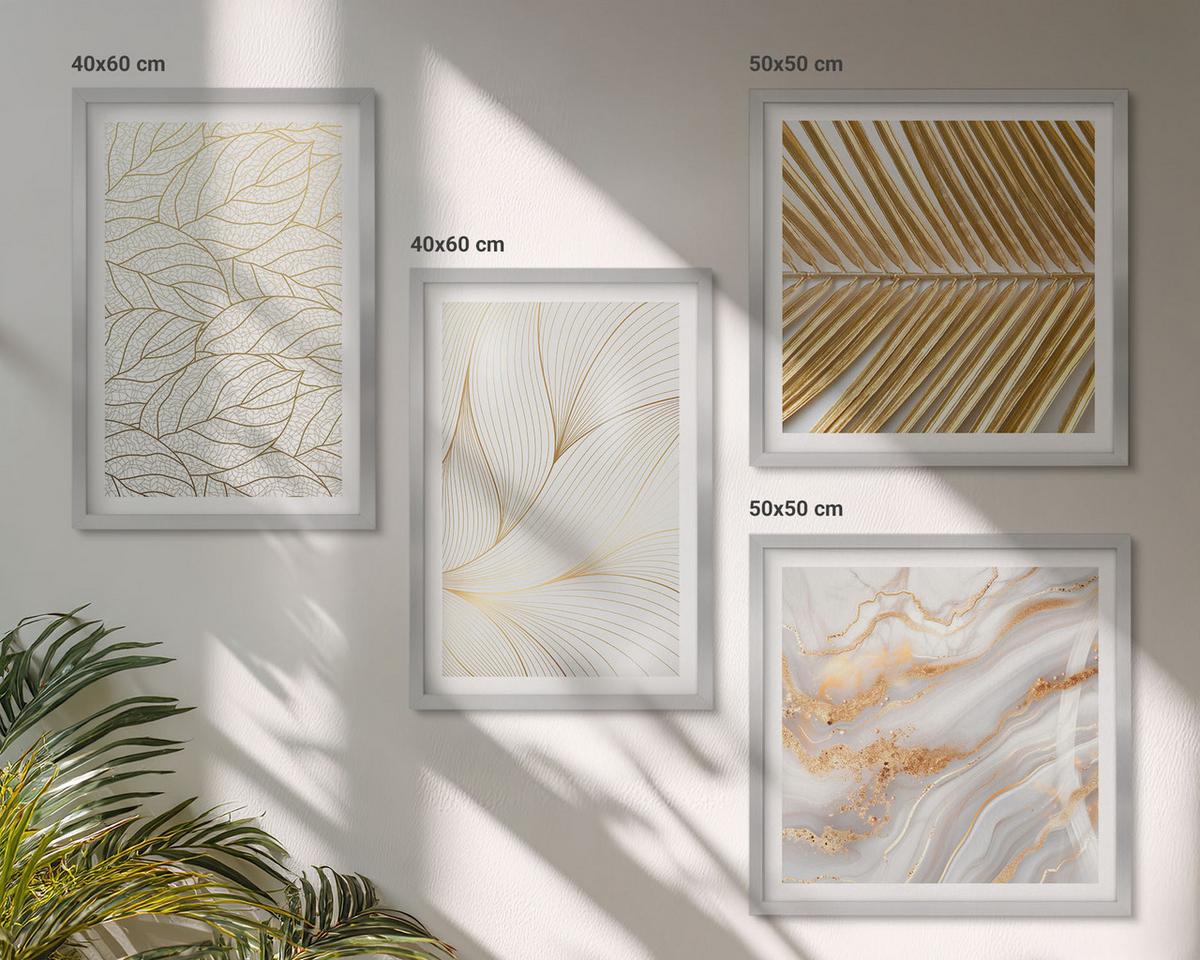 BILDER SET 4er Set - 50x50 cm & 40x60 cm Silberner Rahmen - Blattmuster Marmor abstrakt - Silberfarben, Kunststoff (50/50cm) - TULUP