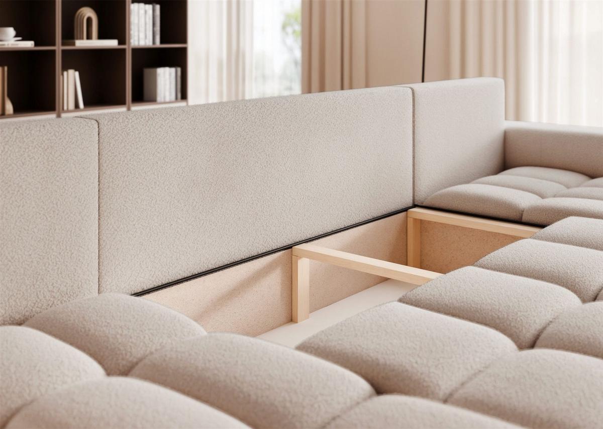 WOHNLANDSCHAFT Anabel Schlaffunktion - Creme, Holzwerkstoff/Textil (318/79/145cm) - Fun Möbel