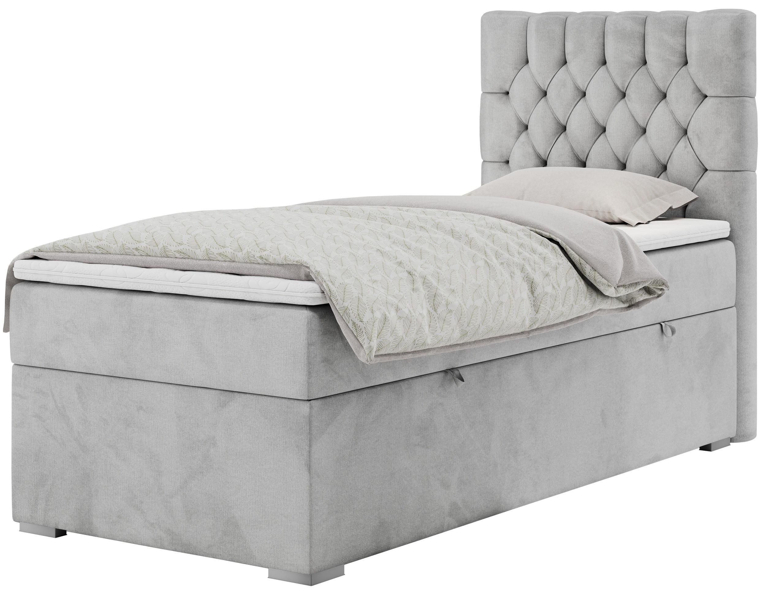 BOXBETT PERA 90/200 Hellgrau Velvet - H3 - Rechts Seite - Hellgrau, Holz/Textil (90/200cm) - MKS