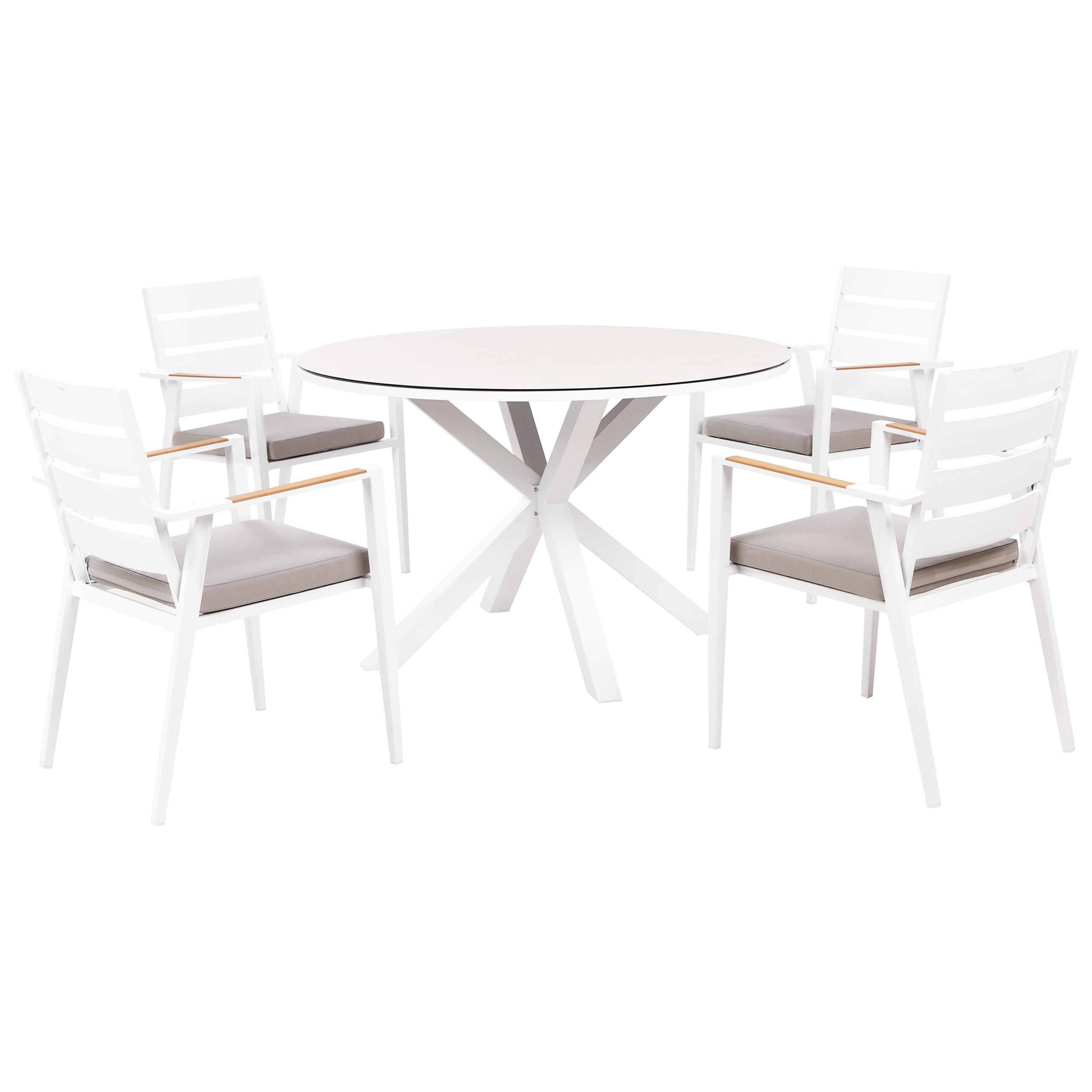 GARTENTISCH-SET 4-Sitzer Weiß Maletto/Taviano - Hellbraun/Beige, Metall - Beliani