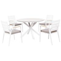 GARTENTISCH-SET 4-Sitzer Weiß Maletto/Taviano - Hellbraun/Beige, Metall - Beliani