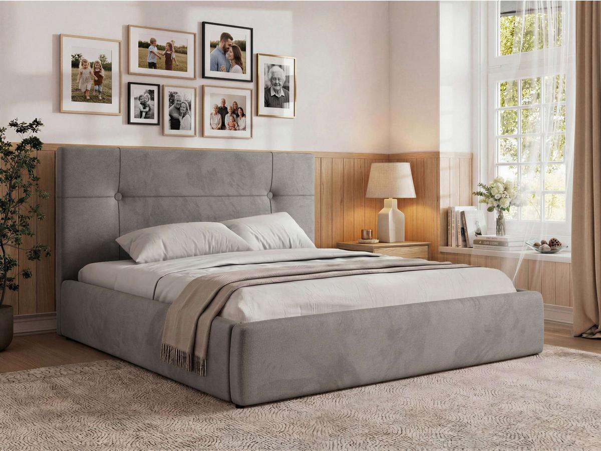 POLSTERBETT CALERIO CLASSIC 180/200 - Hellgrau Velvet - Matratze Pocket - Hellgrau/Schwarz, Kunststoff/Textil (180/200cm) - MKS