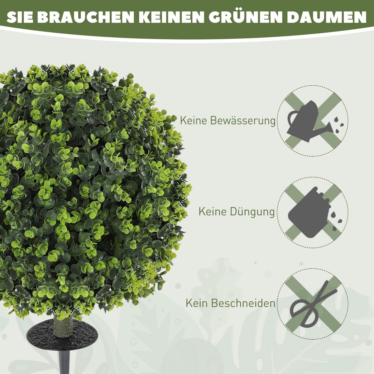 2ER-SET Kunstpflanzen, Künstliche Buchsbaumkugeln mit Bodenpfahl, UV-Schutz Grün - Grün, Kunststoff (56cm) - HOMCOM