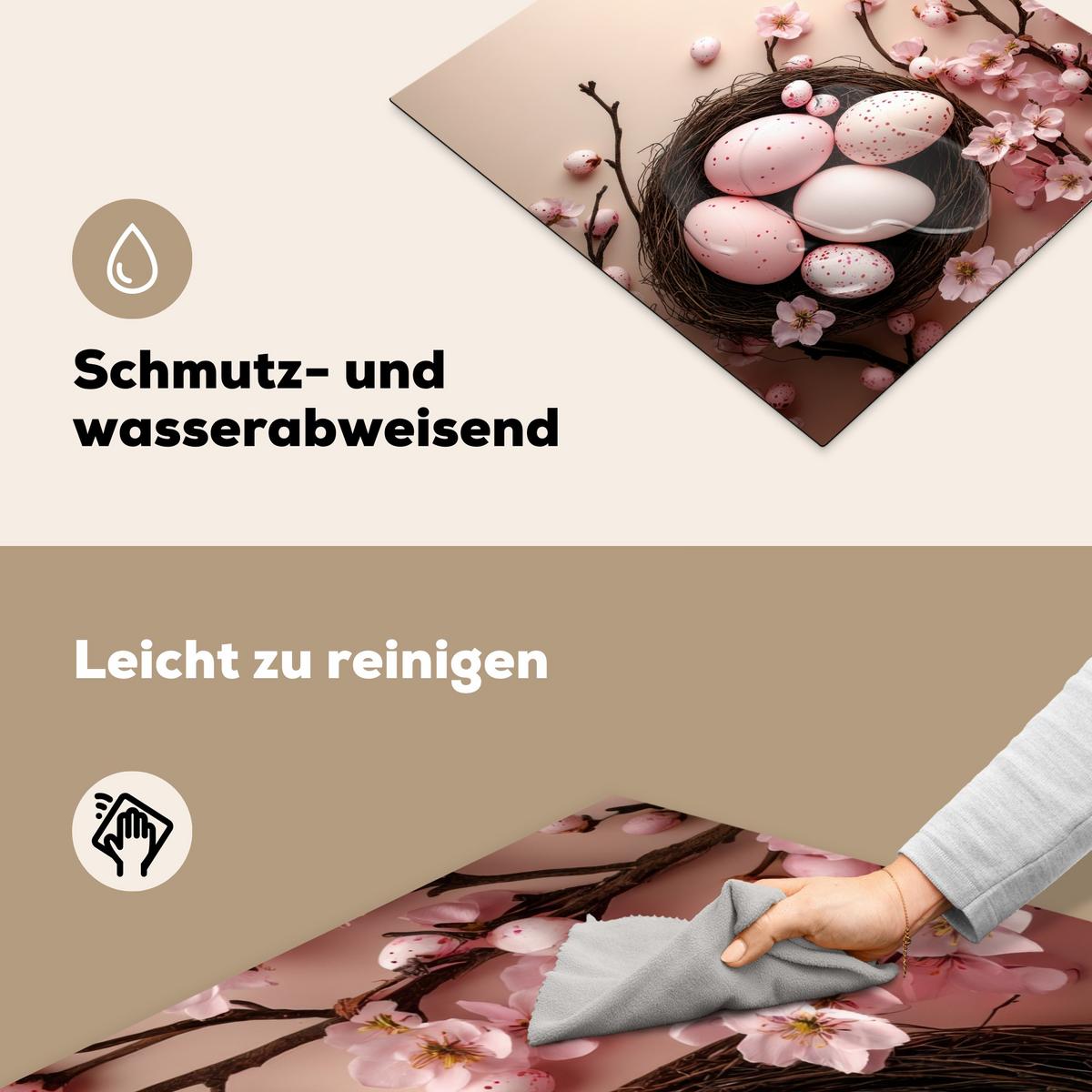 HERDABDECKPLATTE Rosa - Blüten - Eier Abdeckung Ceranfeld 59x51 cm - Hellrosa, Kunststoff (59/51/0.2cm) - MuchoWow