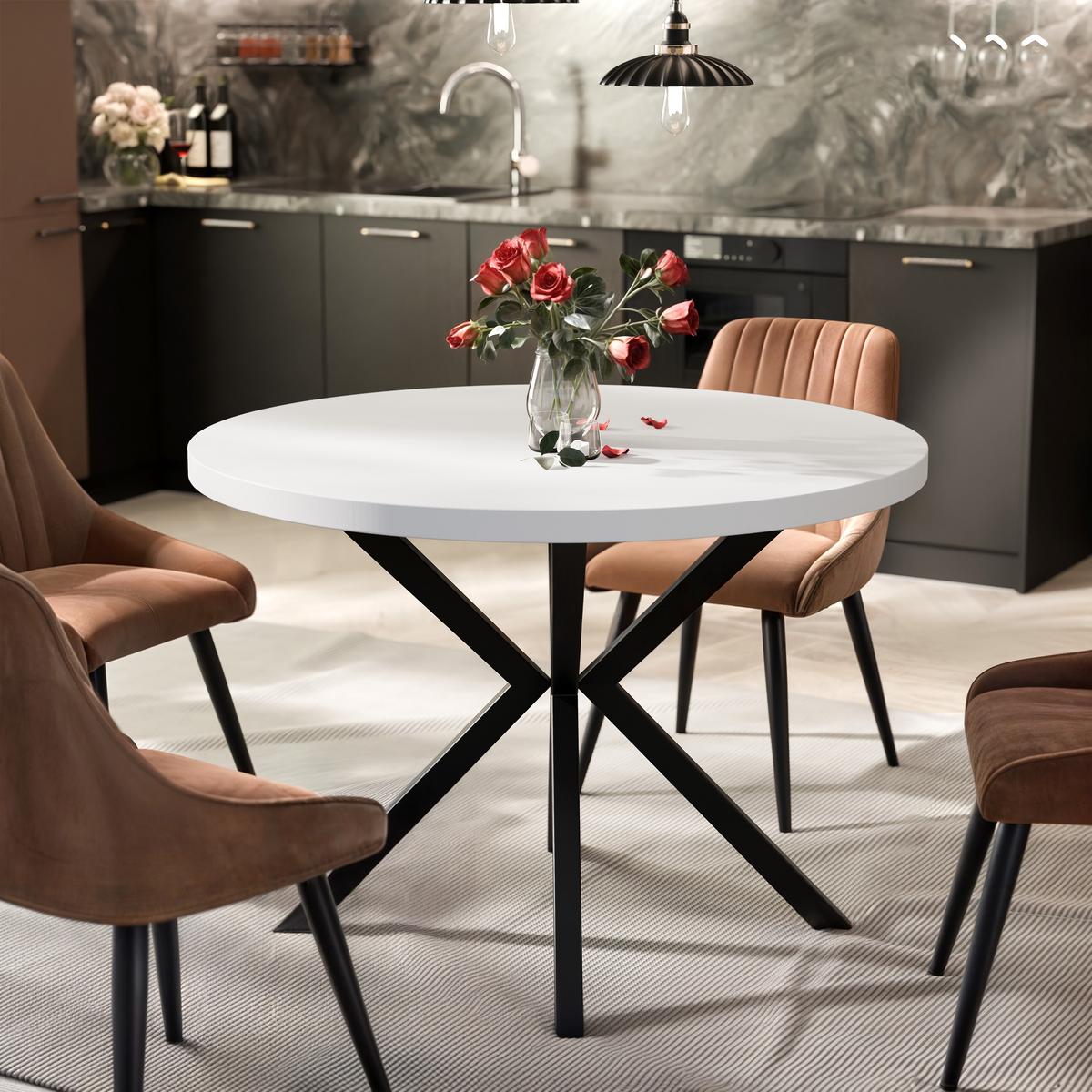 AUSZIEHTISCH MILTON 120-196/76 cm mit Metallgestell, Schwarz / Arktisweiß - Schwarz/Weiß, Holzwerkstoff/Metall (120/120/76cm) - Idohome